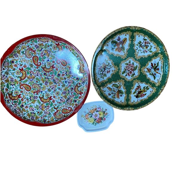 Set Vintage DAHER WARE Metal two 16" Platter 1 Elite 7” tray England Granny chic - Picture 1 of 10